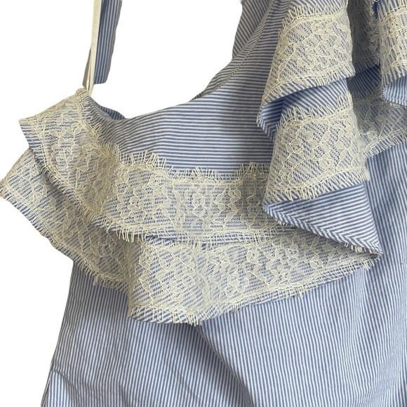 NEW Veronica Beard Isla Ruffle One Shoulder Stripe Blouse - Picture 11 of 16